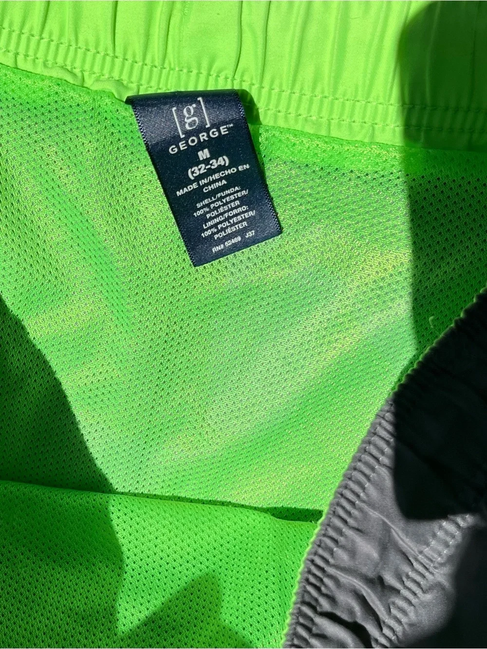 1 Gray Swim Trunks  M  with Neon Green Trim  1 Black Double-Buckle Slides 11/12